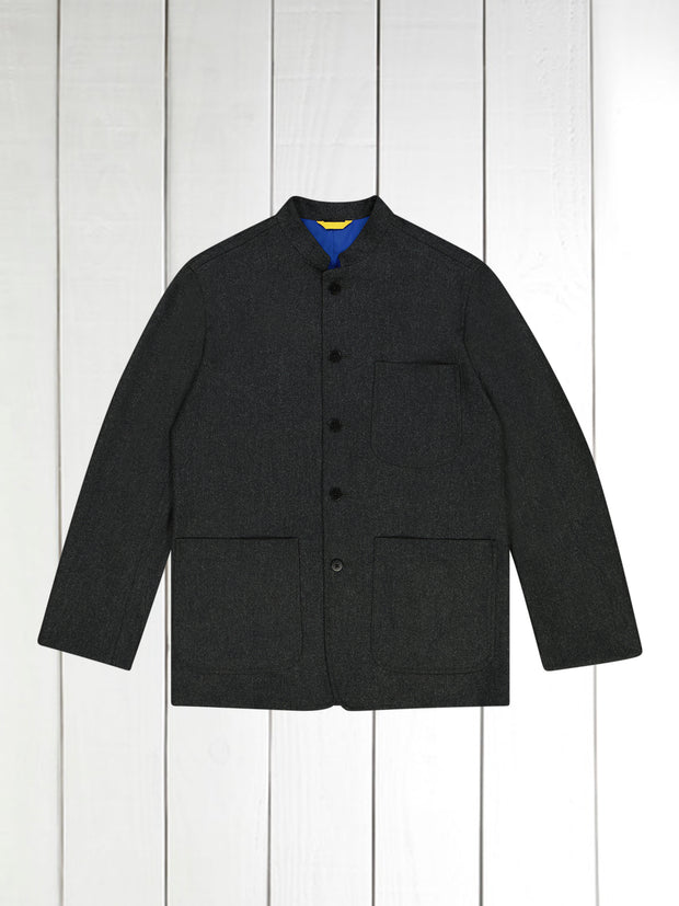 anthracite flannel slim nehru-collar tyrol jacket