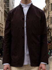 veste tyrol ajustée à col nehru en coton extensible brun Rembrandt