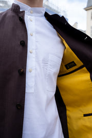 slim nehru-collar savoie jacket in Rembrandt brown stretch cotton 