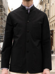 slim nehru-collar tyrol jacket in black ottoman cotton