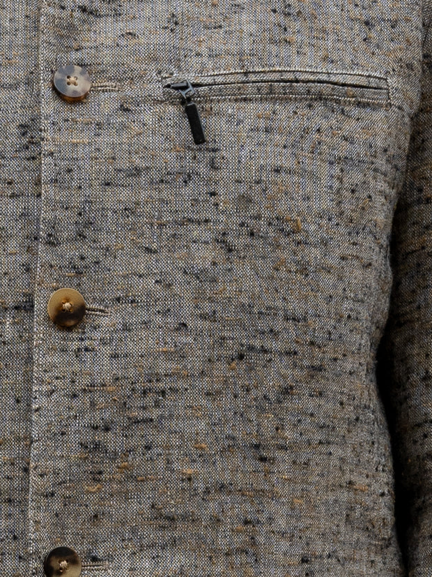 megève officer-collar jacket in wool and cotton speckled with granite-coloured silk