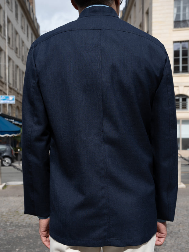 slim nehru-collar savoie jacket in midnight blue crease-resistant wool 