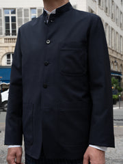 veste tyrol ajustée à col nehru en laine et mohair infroissable bleu noir Rothko