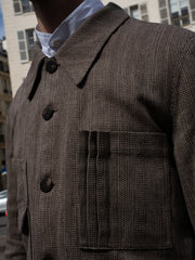 veste grenoble en toile de lin et coton à chevrons noirs