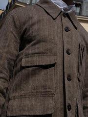 veste grenoble en toile de lin et coton à chevrons noirs