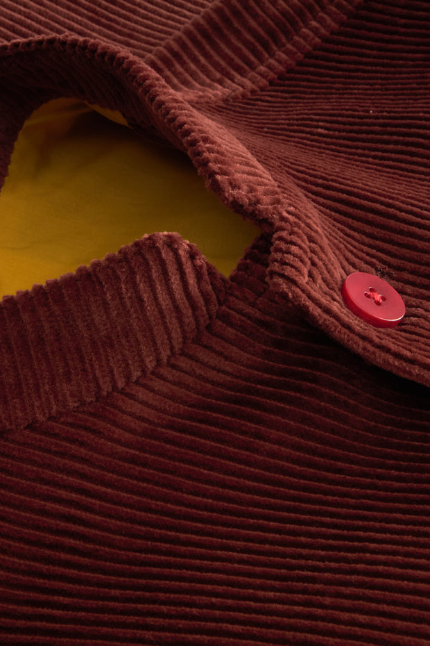 fitted tyrol jacket with nehru collar in chestnut wool cordoroy