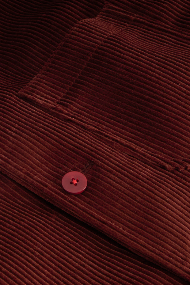 fitted tyrol jacket with nehru collar in chestnut wool cordoroy