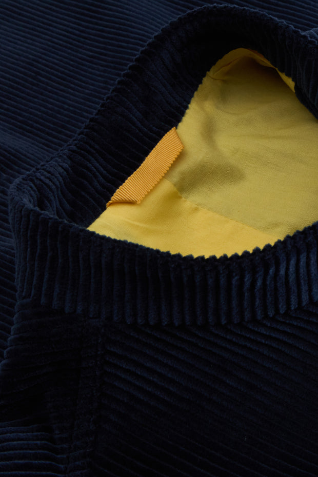 fitted tyrol jacket with Nehru collar in dark navy wool corduroy