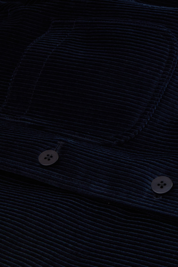 fitted tyrol jacket with Nehru collar in dark navy wool corduroy