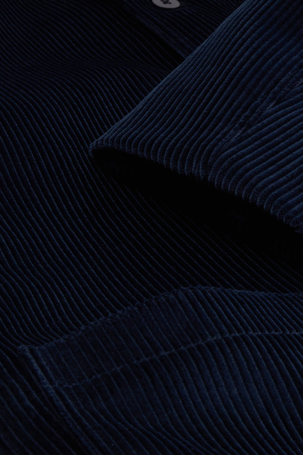 fitted tyrol jacket with Nehru collar in dark navy wool corduroy