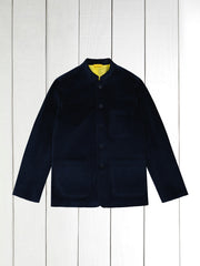 fitted tyrol jacket with Nehru collar in dark navy wool corduroy