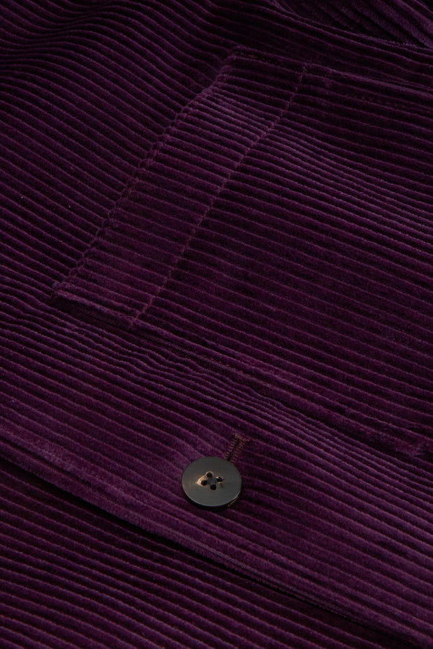 fitted tyrol jacket with nehru collar in magenta wool cordoroy