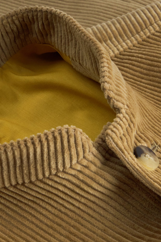fitted tyrol jacket with nehru collar in sand-coloured wool velvet 