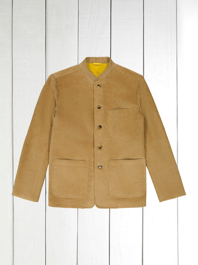 fitted tyrol jacket with nehru collar in sand-coloured wool velvet 