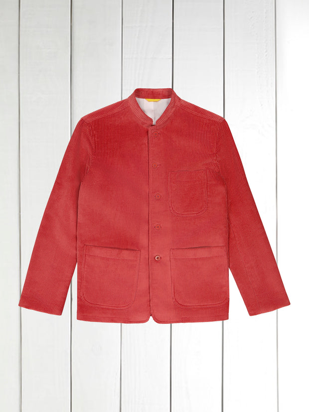 fitted tyrol jacket with nehru collar in old rose wool cordoroy