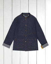 unlined naipaul officer-collar jacket in indigo denim