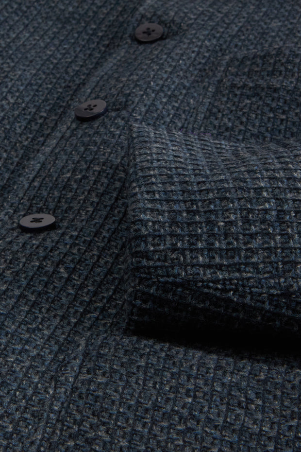 fitted tyrol jacket in indigo honeycomb-effect wool