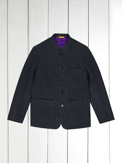 fitted tyrol jacket in indigo honeycomb-effect wool