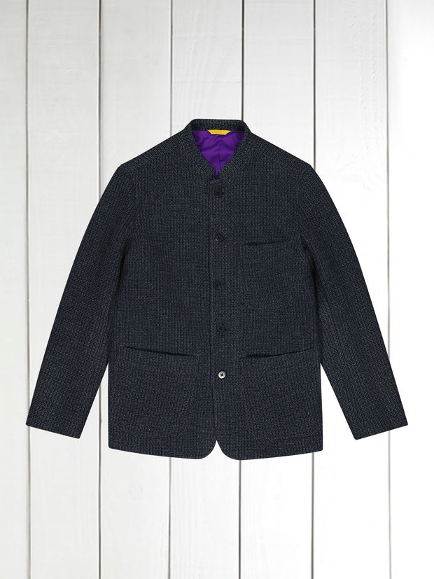 fitted tyrol jacket in indigo honeycomb-effect wool