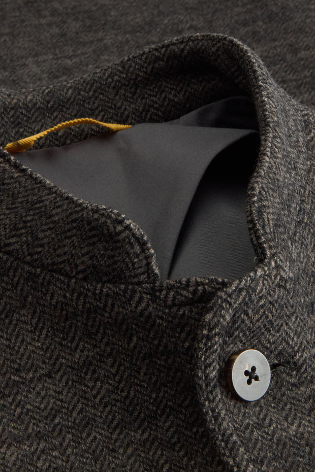 fitted tyrol jacket in grey herringbone wool chenille