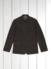 fitted tyrol jacket in grey herringbone wool chenille