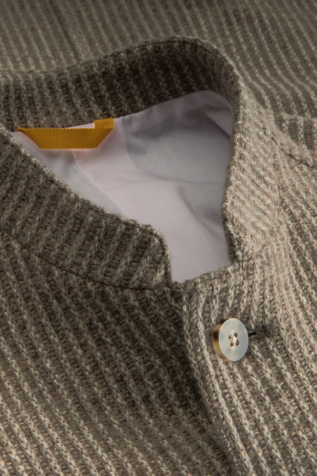 fitted tyrol jacket in wool and cashmere with a sand-coloured striped knit effect