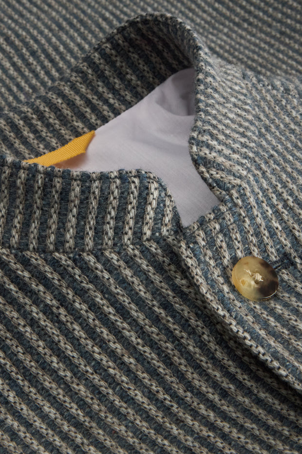 fitted tyrol jacket in wool and cashmere with indigo striped knit effect