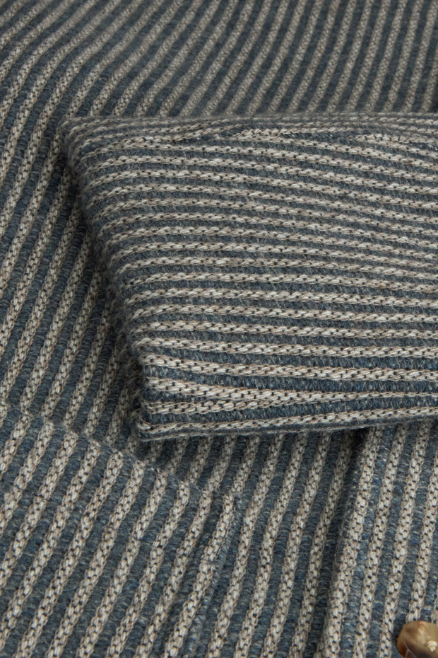 fitted tyrol jacket in wool and cashmere with indigo striped knit effect