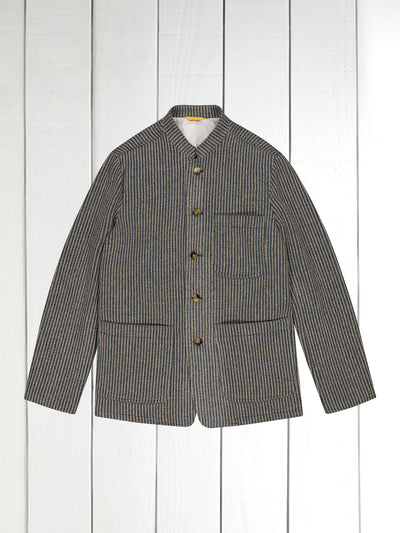 fitted tyrol jacket in wool and cashmere with indigo striped knit effect