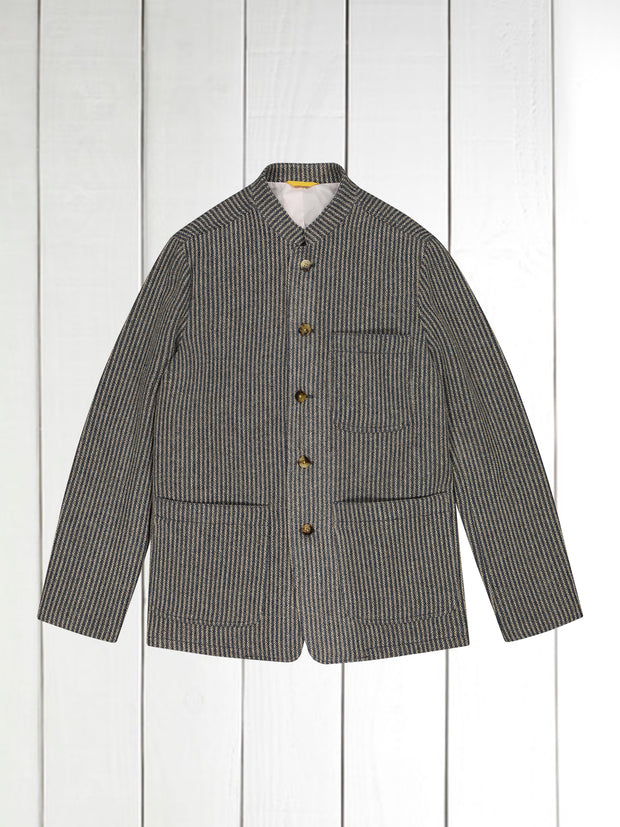 fitted tyrol jacket in wool and cashmere with indigo striped knit effect