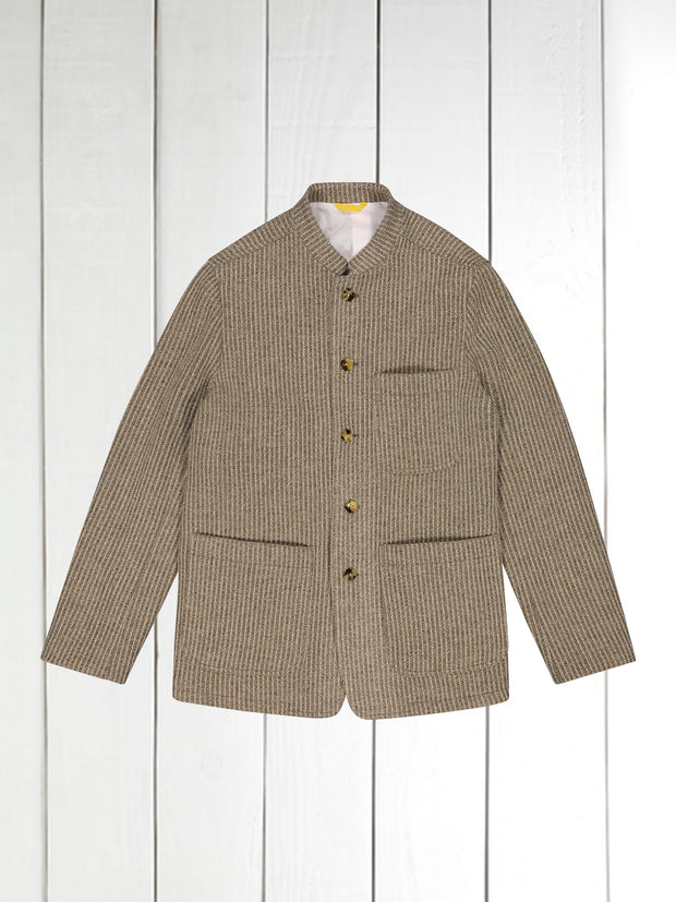 fitted tyrol jacket in wool and cashmere with a sand-coloured striped knit effect