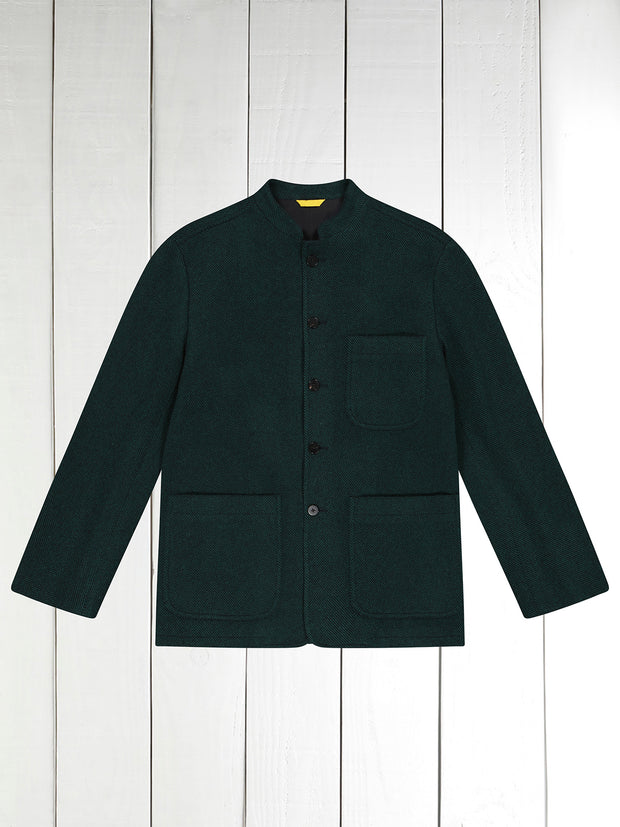 veste tyrol ajustée en super soft-tweed vert émeraude et noir