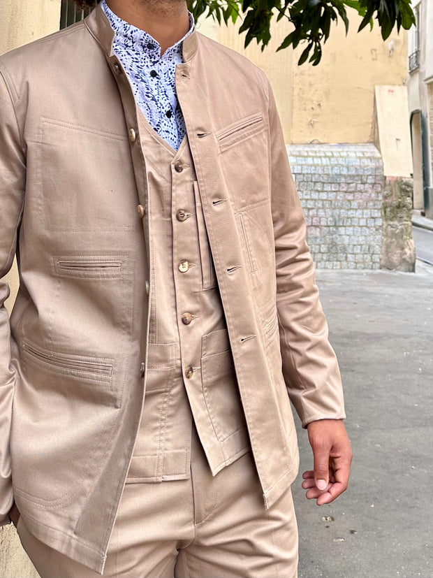 veste architecte en serge de coton extensible sable