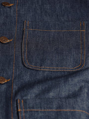 unlined naipaul officer-collar jacket in indigo denim