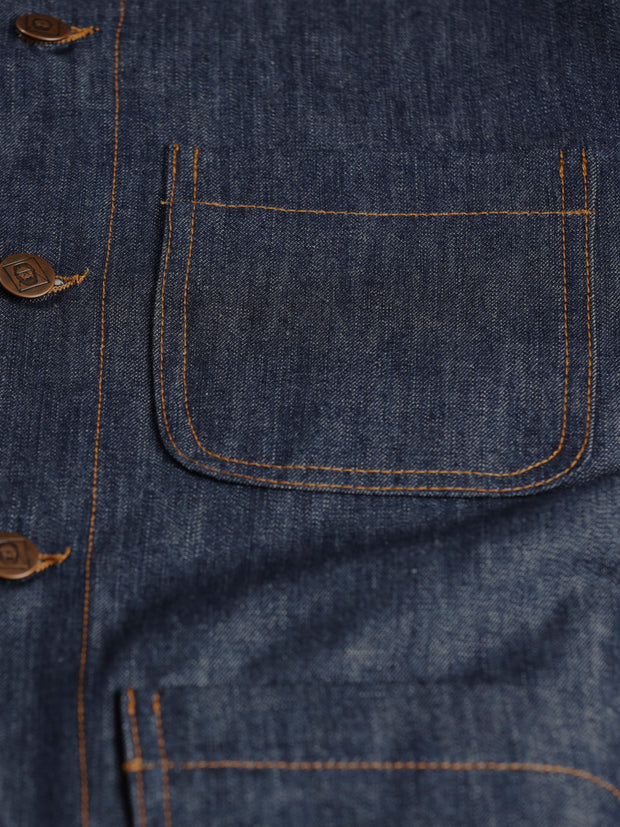 unlined naipaul officer-collar jacket in indigo denim