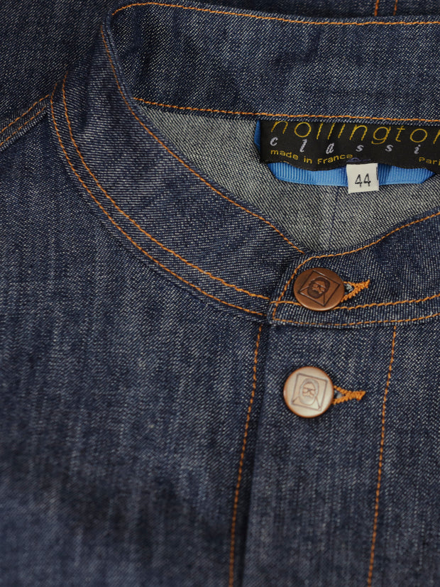 unlined naipaul officer-collar jacket in indigo denim