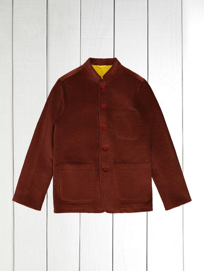 fitted tyrol jacket with nehru collar in chestnut wool cordoroy