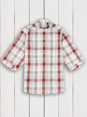 cotton short-sleeves mao-collar shirt with large checks