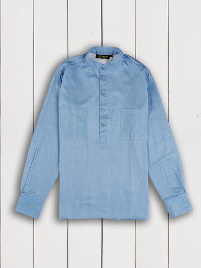chemise à col nehru en coton texturé sky blue