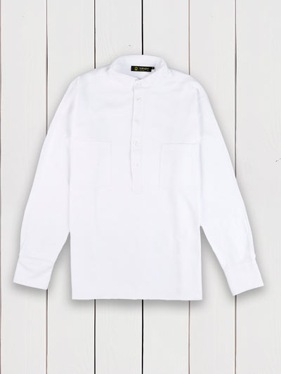 white flannel nehru-collar shirt