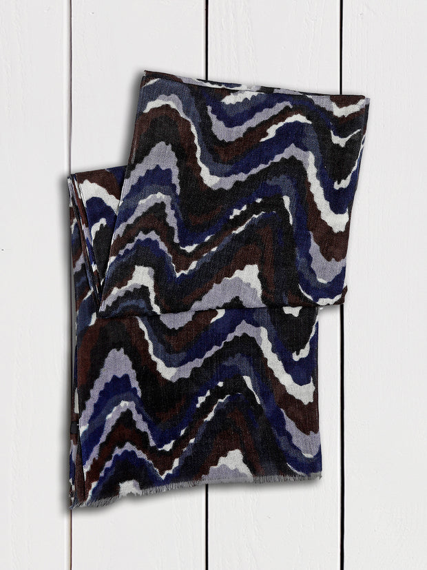 lambswool stole with indigo camouflage pattern