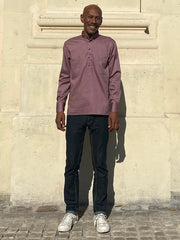 chemise à col nehru en coton texturé framboise