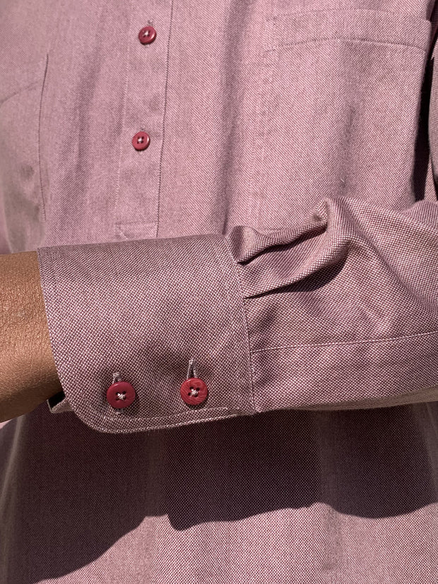 chemise à col nehru en coton texturé framboise