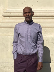 chemise à col nehru en coton texturé lavande