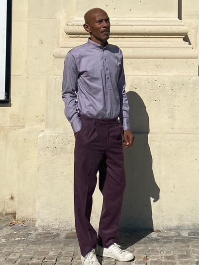 lavender textured cotton nehru-collar shirt