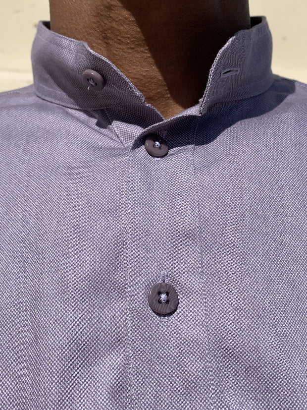 chemise à col nehru en coton texturé lavande
