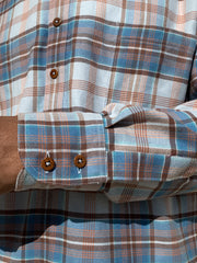 nehru-collar shirt in cotton  with a blue tartan pattern