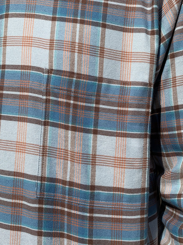 nehru-collar shirt in cotton  with a blue tartan pattern