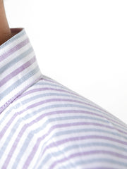 chemise à col nehru en lin et coton à rayures