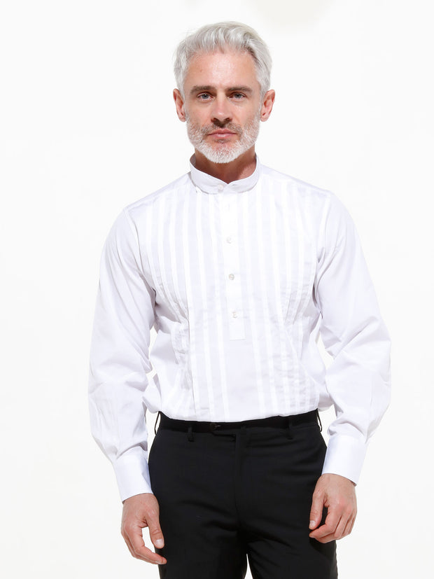 chemise tchekhov à plastron plissé en popeline blanche de luxe